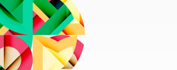 Abstract geometric artwork with interwoven angular and curved shapes, dynamic composition with smooth gradients and bold contrasts