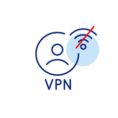 VPN user profile and no wi-fi symbol. Secure internet connection unavailable. Pixel perfect, editable stroke vector icon