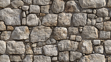 Fototapeta premium Textured stone wall, featuring variety of shapes and sizes, showcasing natural stone pattern. earthy tones create rustic and timeless feel, perfect for architectural designs. Stone Pattern