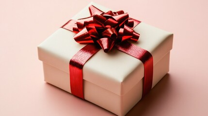 Obraz premium A White Present Box Decorated With Red Ribbon And Bow