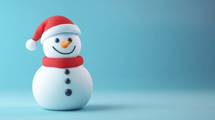 Fototapeta premium A Cheerful Snowman Wearing a Red Scarf and Santa Hat