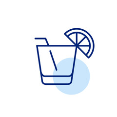 Whiskey glass, lemon and straw. Alcoholic drinks at bar. Cocktail and spirits menu. Pixel perfect, editable stroke vector icon