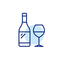 Wine bottle and glass. Drinks menu. Restaurant or bar. Alcohol shopping. Pixel perfect, editable stroke vector icon