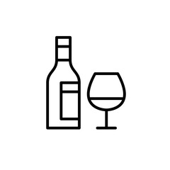Wine bottle and glass. Alcoholic beverages. Restaurant or bar drinks menu. Pixel perfect, editable stroke vector icon