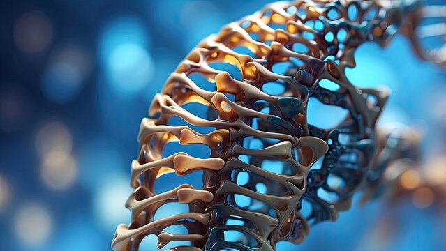 3D illustration of a human spine with highlighted vertebrae,