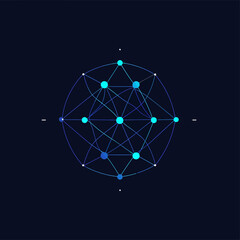 Abstract blue interconnected sphere with network node connections visual