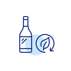 Wine bottle, leaf in recycling arrow. Organic farmer alcohol. Eco-friendly shopping and groceries. Pixel perfect, editable stroke vector icon