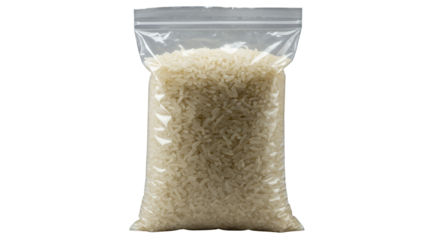 Resealable Plastic Bag of White Rice Against Black Background