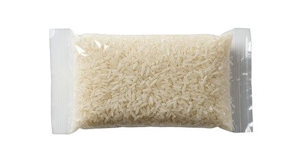 White Rice in a Clear Plastic Bag on Transparent Background