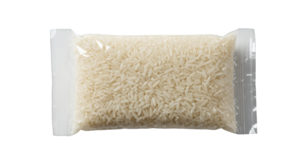 White Rice in a Clear Plastic Bag on Transparent Background