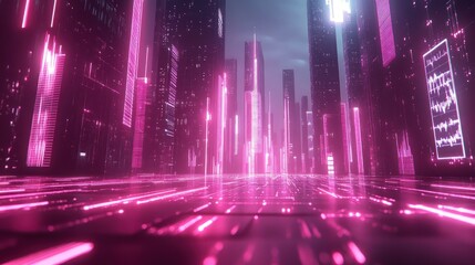 Neon Cityscape: A Futuristic Digital Metropolis at Night