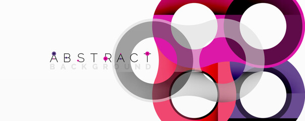 Abstract circle element composition with overlapping circular and tubular shapes featuring smooth gradients, transparency effects, and dynamic layering