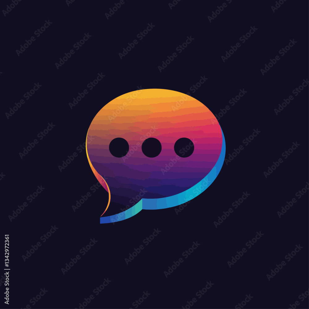 Poster gradient speech bubble icon with message dots on a dark background