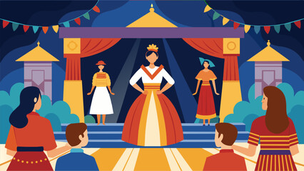 Obraz premium The main stage features a fashion show where students proudly model traditional clothing from their cultures.. Vector illustration