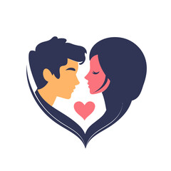 Couple in Heart Silhouette: Romantic Lovers with Love Icon Illustration
