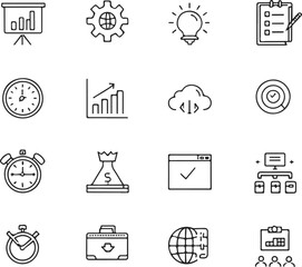 Project Management Line Icons Set for Business, Planning, Marketing, Startup