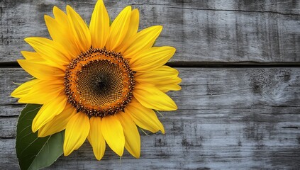 Obraz premium Vibrant sunflower on weathered wood (3)
