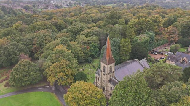 Aerial view of St Peter's Church in Southborough town, Tunbridge Wells, Kent, England, UK