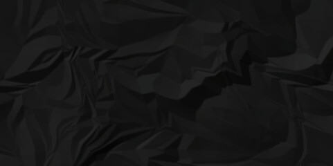Dark black crumple Abstract obsolete billboard rumple. wrinkle ripped creased black crumple aged closeup craft document grunge recycling paper background.	
