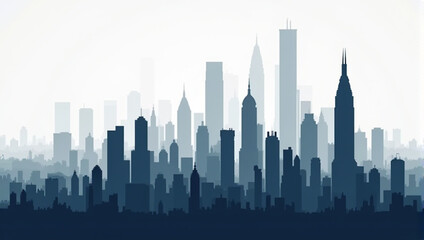 Naklejka premium Minimalist city skyline in light blue gradient