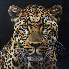 Fototapeta premium Leopard face detail. Headshot. Panthera pardus Javan leopard close up Leopard portrait, Generative AI