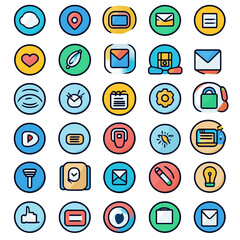 Colorful Icon Set Illustrating Diverse Technology and Communication Concepts