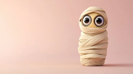 Obraz premium A cartoon mummy character with large wide eyes and bandages