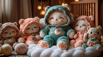 Obraz premium Tiny plush dolls in ultra-soft fuzzy suits