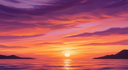 Obraz premium Vibrant painting of a tropical sunset over the ocean, generate AI