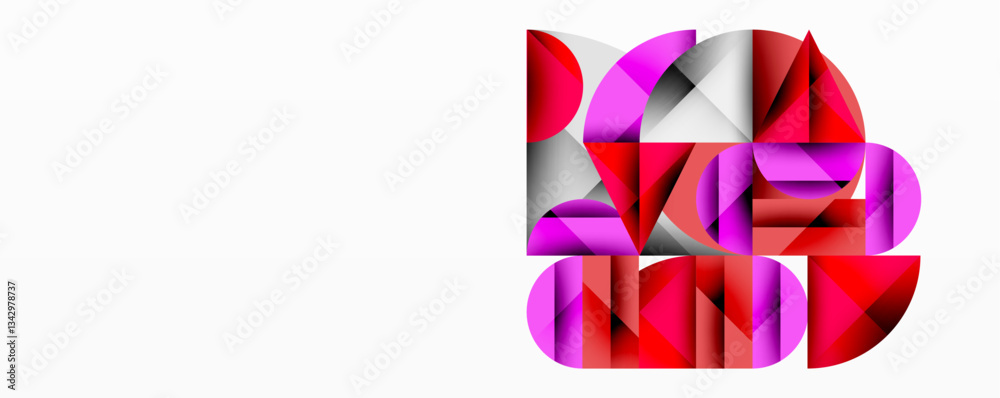 Poster Modern abstract composition with layered circles and angular segments featuring gradients, transparency effects, and a structured geometric layout