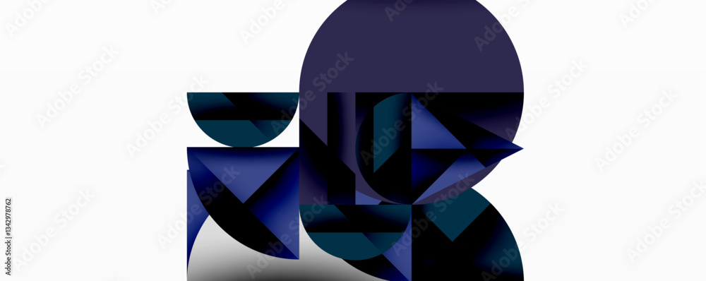 Fototapete Modern abstract composition with layered circles and angular segments featuring gradients, transparency effects, and a structured geometric layout