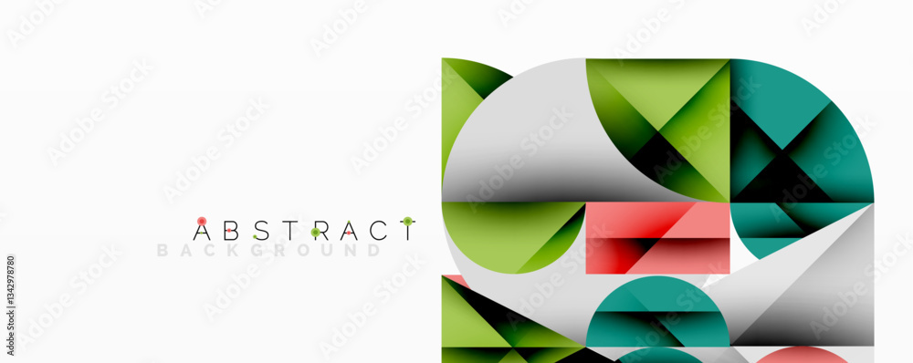 Poster Abstract geometric design with intersecting circles, triangles, squares and sharp angles creating a layered composition with gradients, depth, and contrast