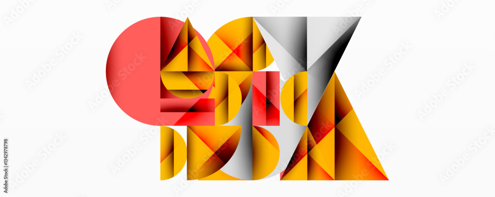 Poster Modern abstract composition with layered circles and angular segments featuring gradients, transparency effects, and a structured geometric layout