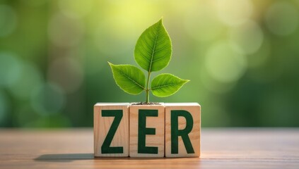 concept of carbon credit reducing carbon emissions Zero net greenhouse gas emissions target Carbon credits to invest in sustainable businesses green climate investment wooden block with green icon