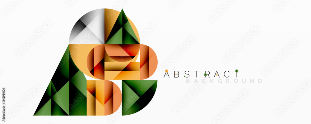 Poster Modern abstract composition with layered circles and angular segments featuring gradients, transparency effects, and a structured geometric layout