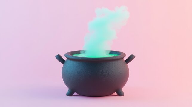 A black cauldron bubbling with green and blue smoke