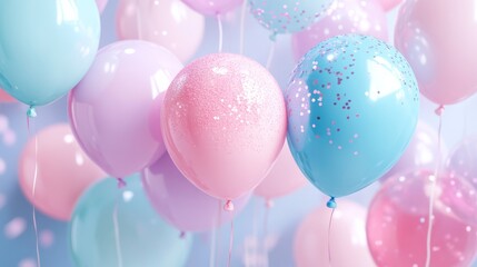 3D rendering of pastel pink and blue balloons background