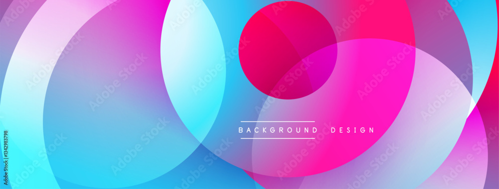 Poster abstract composition with layered circular elements, blending gradients and soft transitions, creati