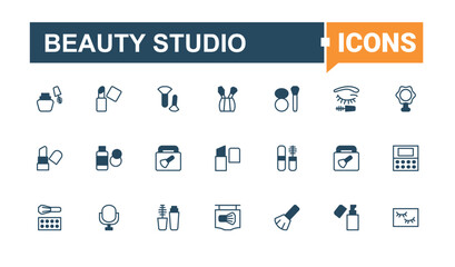 Beauty Studio modern icon. Includes symbols for relax, beauty, salon, spa, hair salon and more. Beauty Parlour icon collection. Web icons pack. Solid line editable stroke.