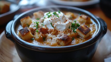 A steaming bowl of pumpkin soup, adorned with toasted croutons and a dollop of whipped cream, promised a comforting and flavorful experience.