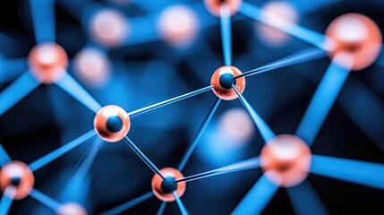Abstract network of connected spheres. Close-up view. Possible use in scientific or technological presentations