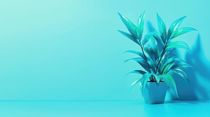 Indoor plant sits on a table against a plain wall with shadows, ideal for interior design or promotion