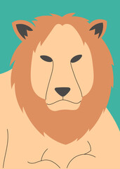 A minimalistic lion portrait with a bold mane and a calm expression