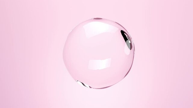 Closeup 3d animation Cosmetics idea concept of shape bubble floating isolate on pink background.	
