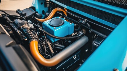 Fototapeta premium A close-up of a hydrogen fuel cell engine inside a modern zero-emission vehicle.