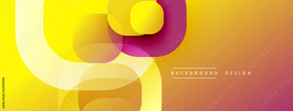 Poster Circular abstract design with overlapping translucent circles and round shapes, blending gradients and smooth curves, creating depth, contrast, and a dynamic visual effect