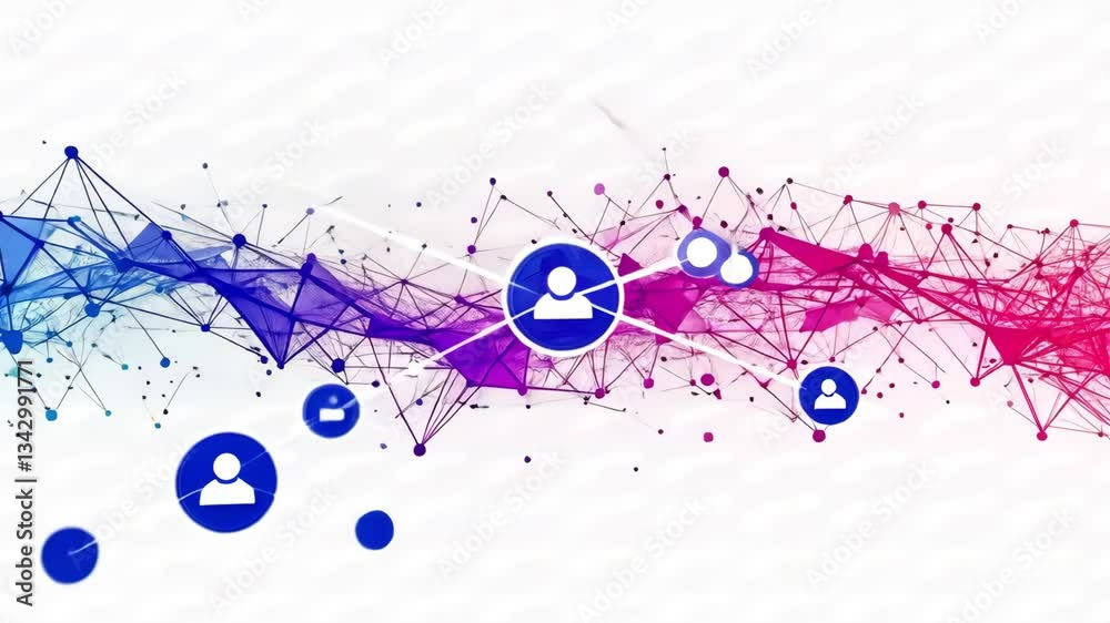 Wall mural abstract network with person icon in circle and blue to red gradient on white background design illu