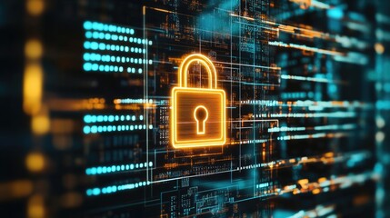 A cyber security logo with a computer screen integrated with a secure digital lock design.