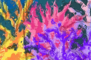 Various oil paintings, flowers, marine creatures, tigers, and beautiful scenery