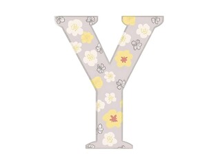 Floral Letter Y for Spring Design, White Background.